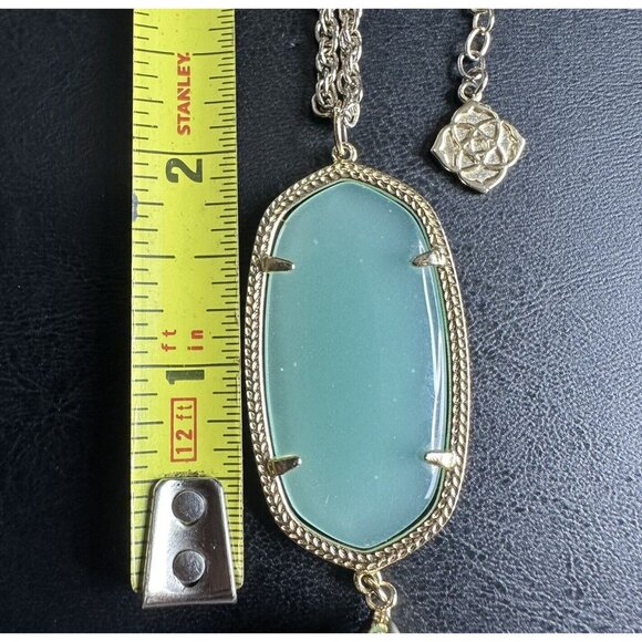 Kendra Scott Rayne Long Pendant Necklace Green Stone Tassel Gold Boho Western - Picture 4 of 4